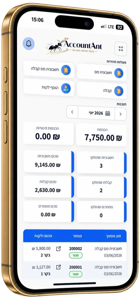 מסך מתוך תוכנת אקאונט-אנט